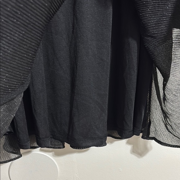 NWT Black Glitter Plissé Mini Dress V-Neck Long Sleeve Metallic Sparkle large - Picture 8 of 13